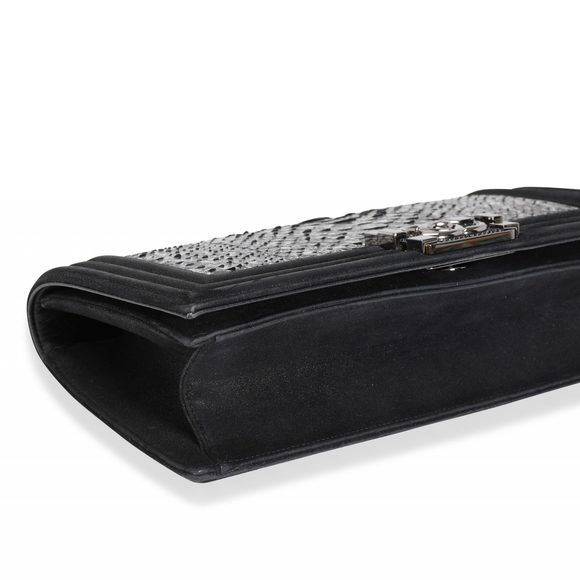 Chanel Metallic Python & Black Suede Crystal Boy Clutch - Picture 6 of 8